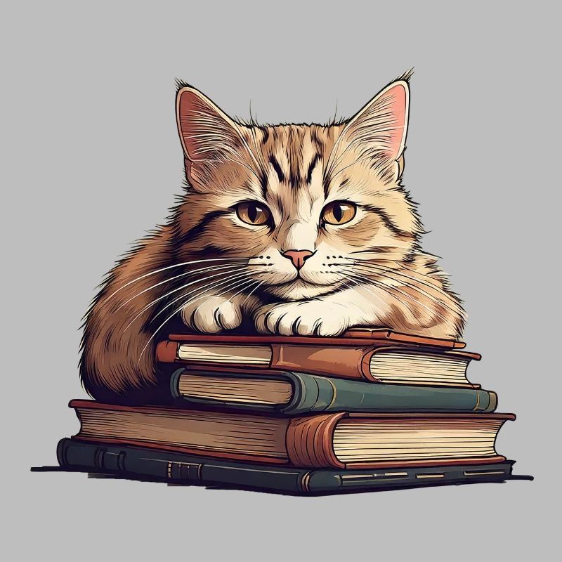 Cute cat on stack of books