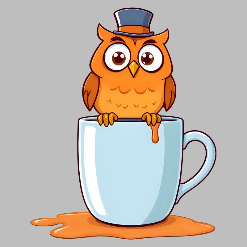 Whimsical Owl Perched on Blue Mug