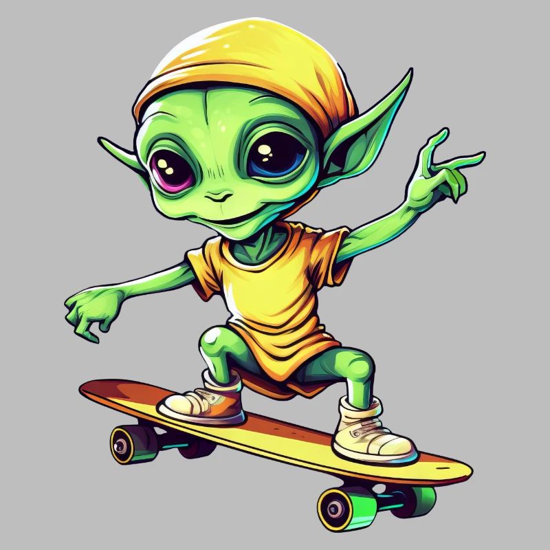 Green Alien on Skateboard: Intergalactic