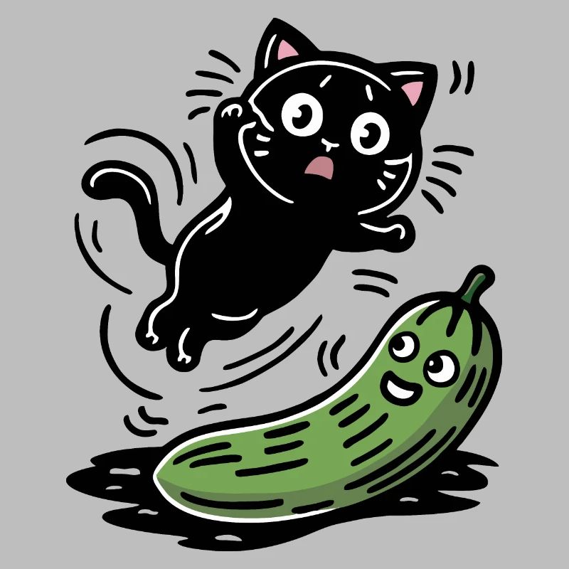 Chat effrayé et concombre