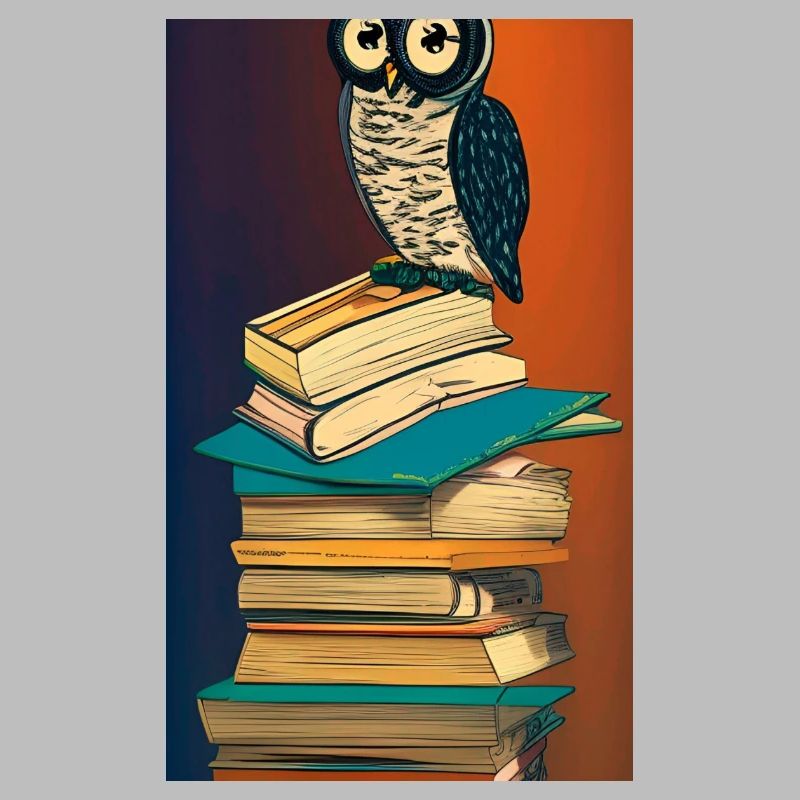Comic Cartoon Süße Büchereule Eule Bücherstapel