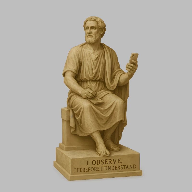 Antiker Philosophenstatue mit Smartphone