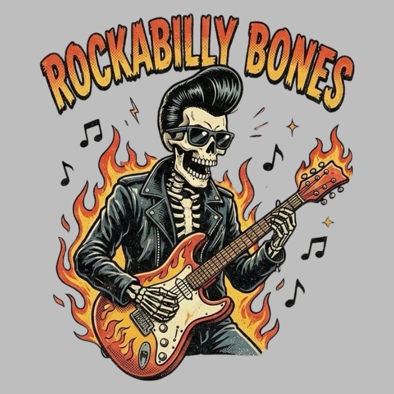 Rockabilly Bones – Retro Comic Skeleton with Burn