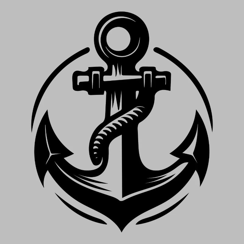 Old wet anchor with thick rope