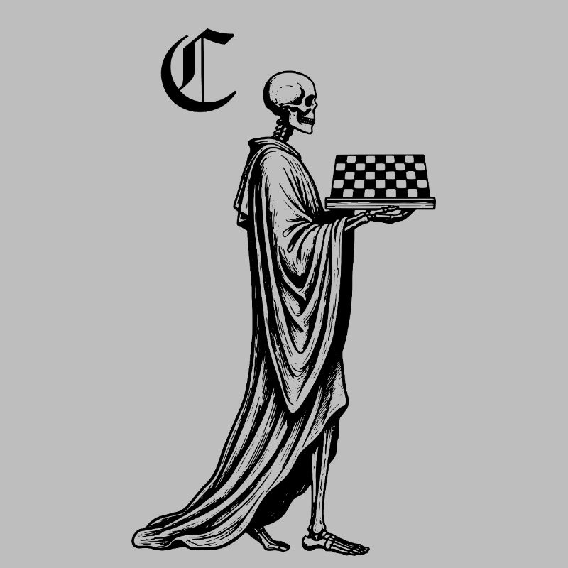 skeleton with chessboard