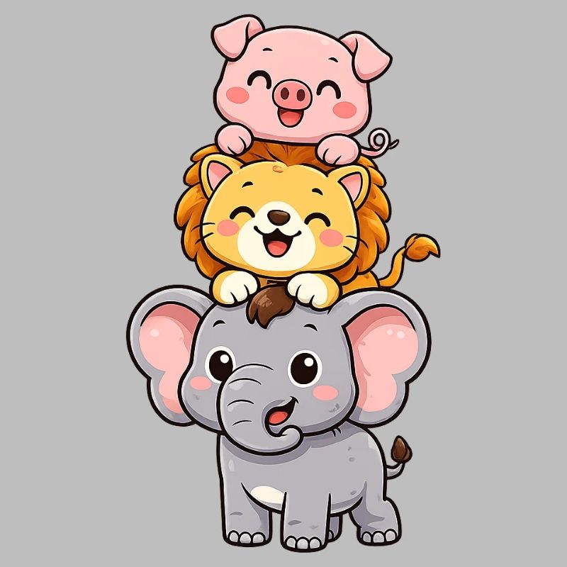 Éléphant, Lion, Cochon