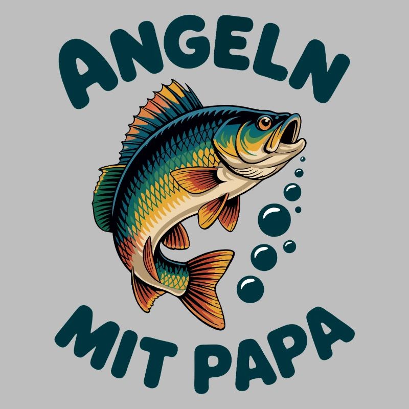 Angeln mit Papa mit springendem Barsch