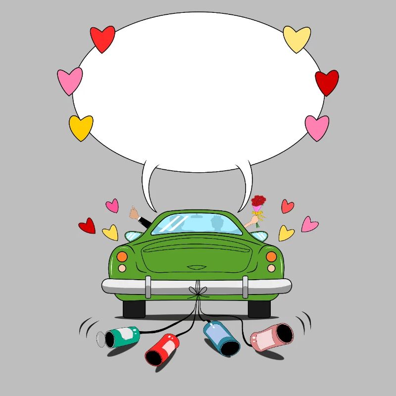 Wedding car with speech bubble in green