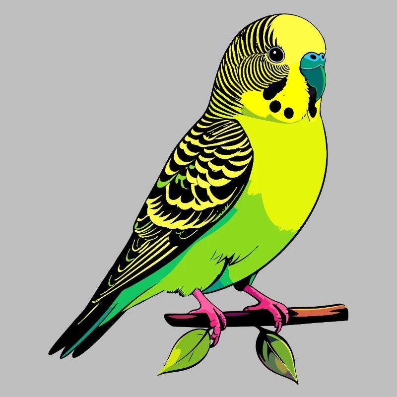 Perruche ondulée jaune-vert néon posée sur une branche