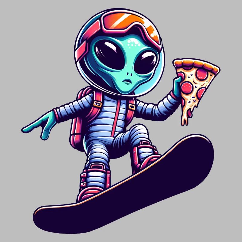 Alien Snowboard Pizza Spaß