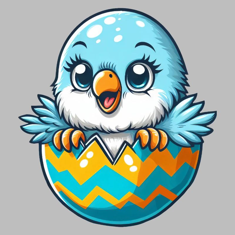 Colorful Budgie Hatching Easter Egg Cartoon