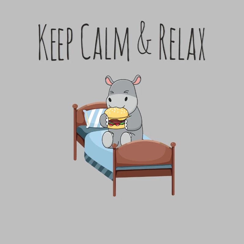 Keep Calm & Relax doux hippopotame avec burger