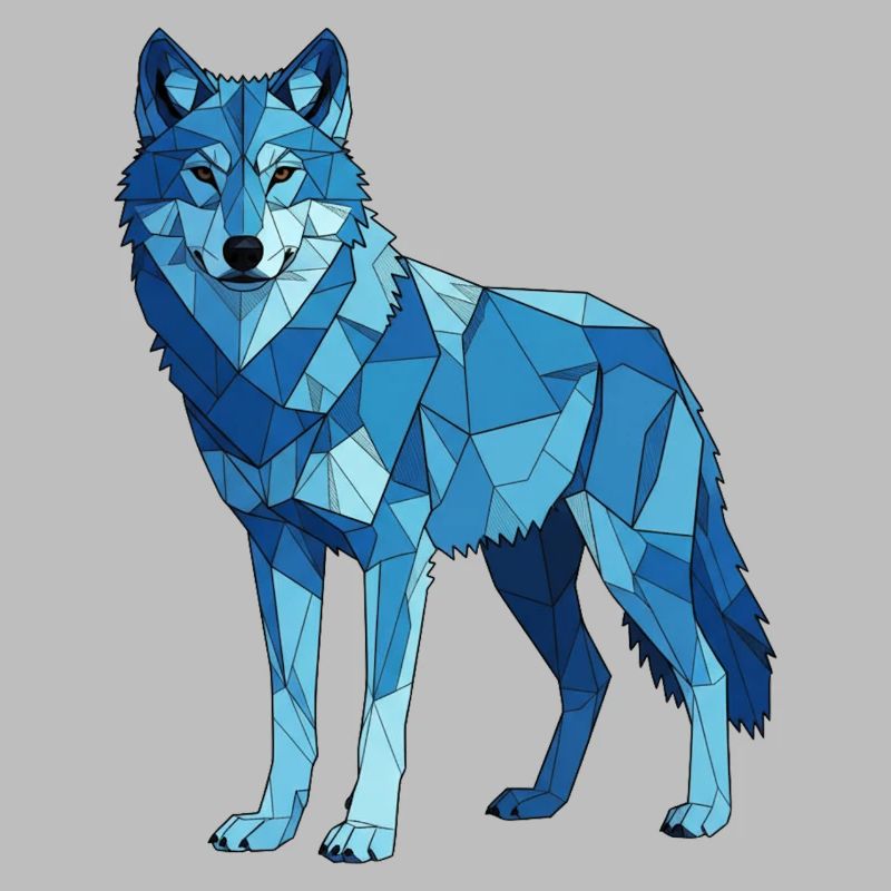 Blauer Polygonwolf