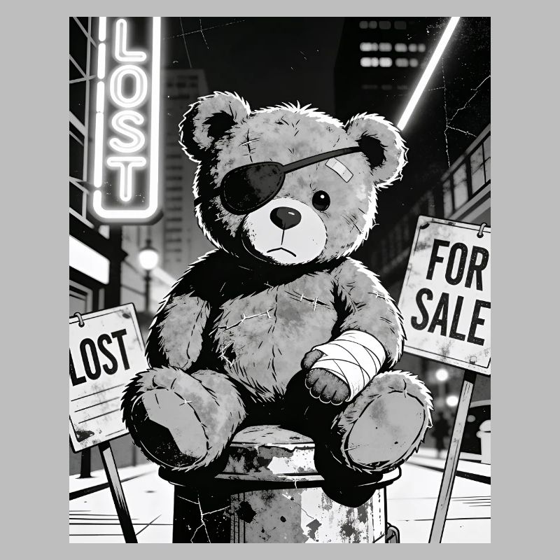 Neon Noir Bear with Eye Patch