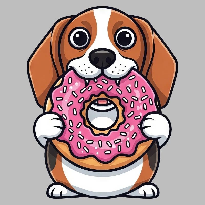 Chien beagle mignon avec dessert de dessin animé de beignet