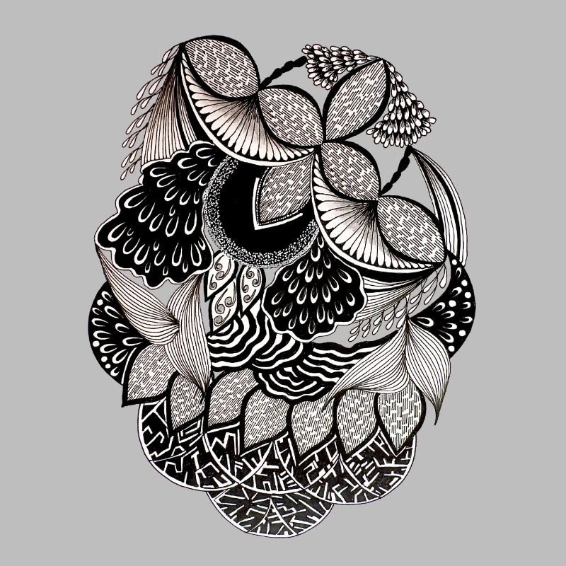 Black and White Leaf Pattern Circle Design