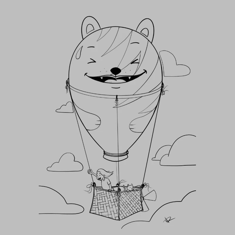 Mädchen mit Katze auf großer Ballonfahrt