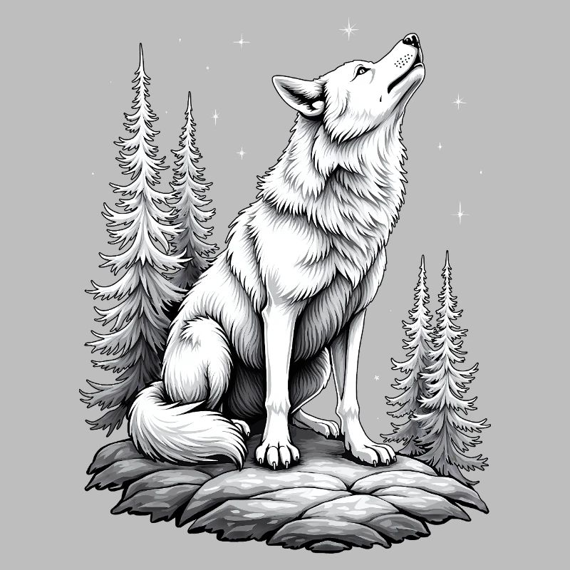 Wolf Rock Drawing Sketch Black White