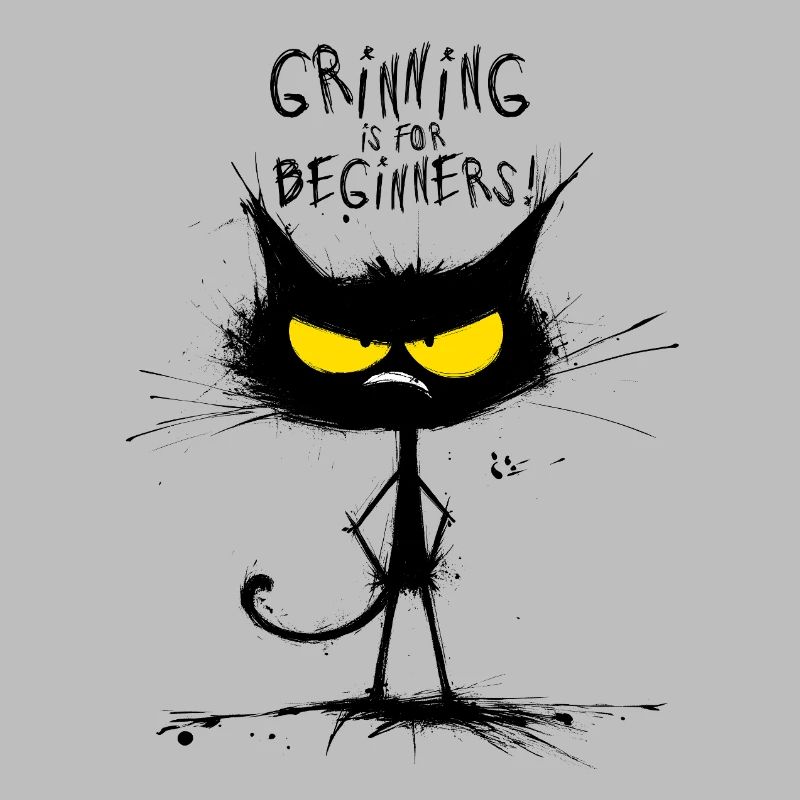 Grumpy Black Cat  – Smiling Is for Beginners