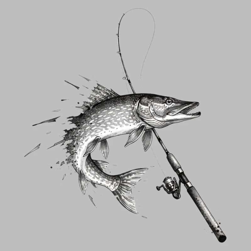 Pike Esox Predator Rod Ink Vector