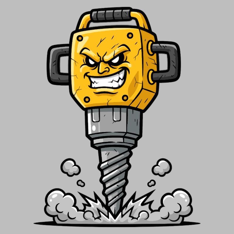 Angry Drill Cartoon with Explosion