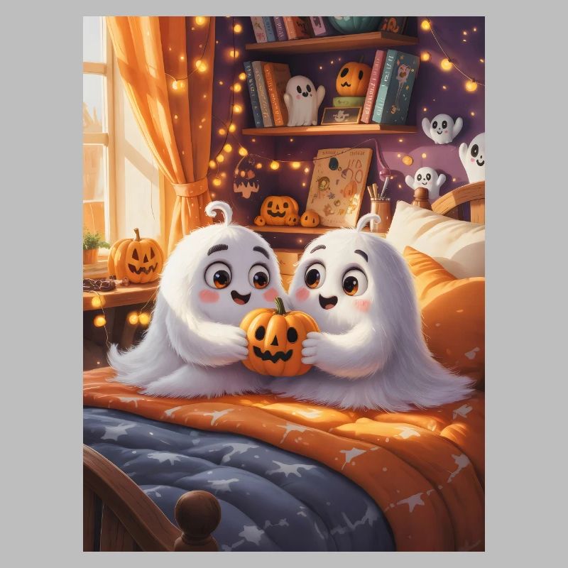 Cute Ghosts with Halloween Pumpkin