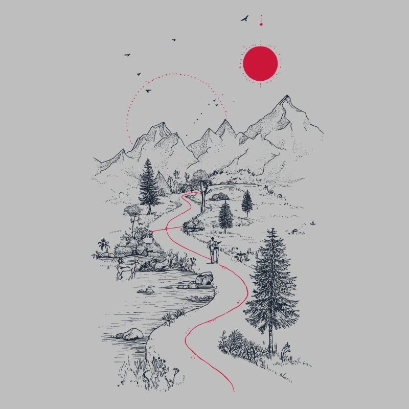 Roter Pfad durch Berglandschaft
