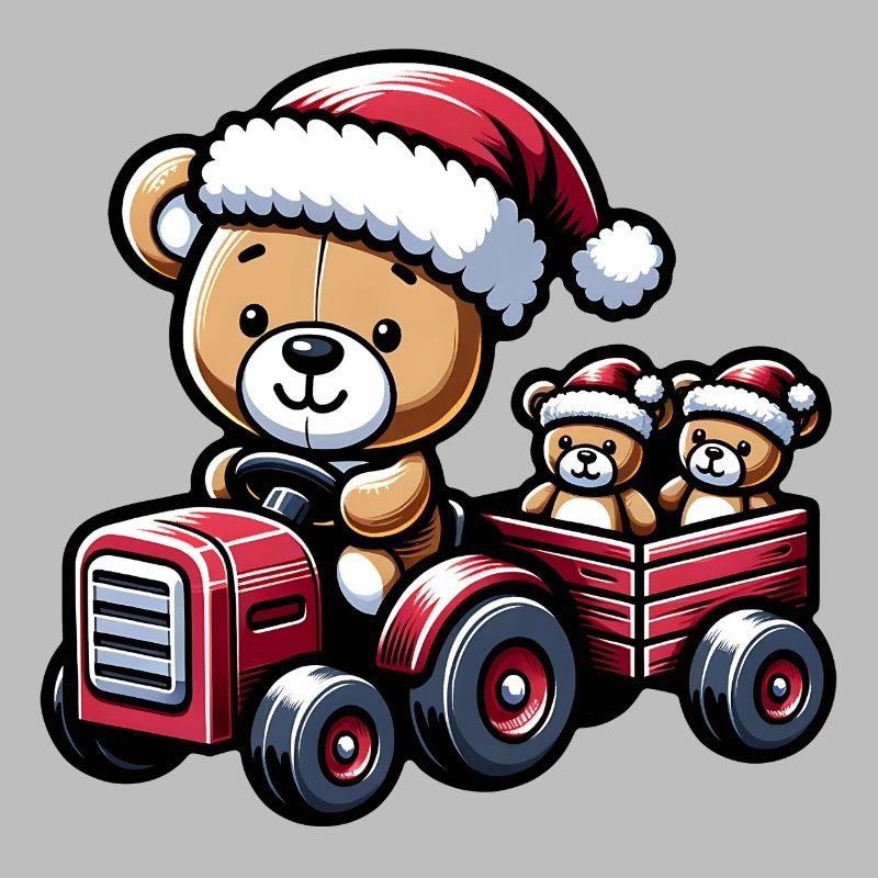Teddy als Weihnachtsmann mit Traktor