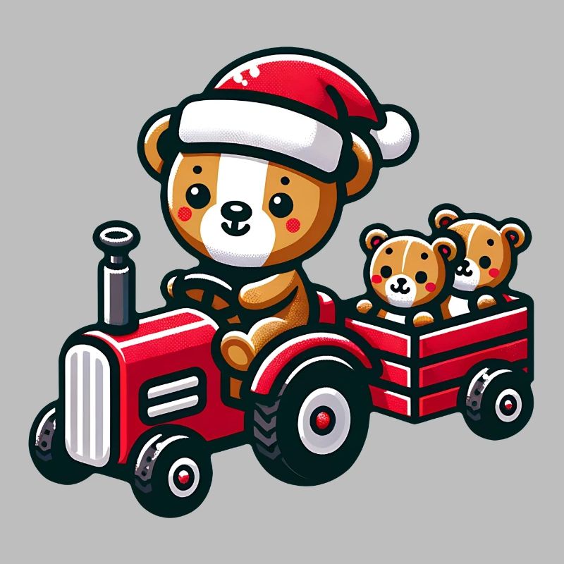 Teddy als Weihnachtsmann mit Traktor