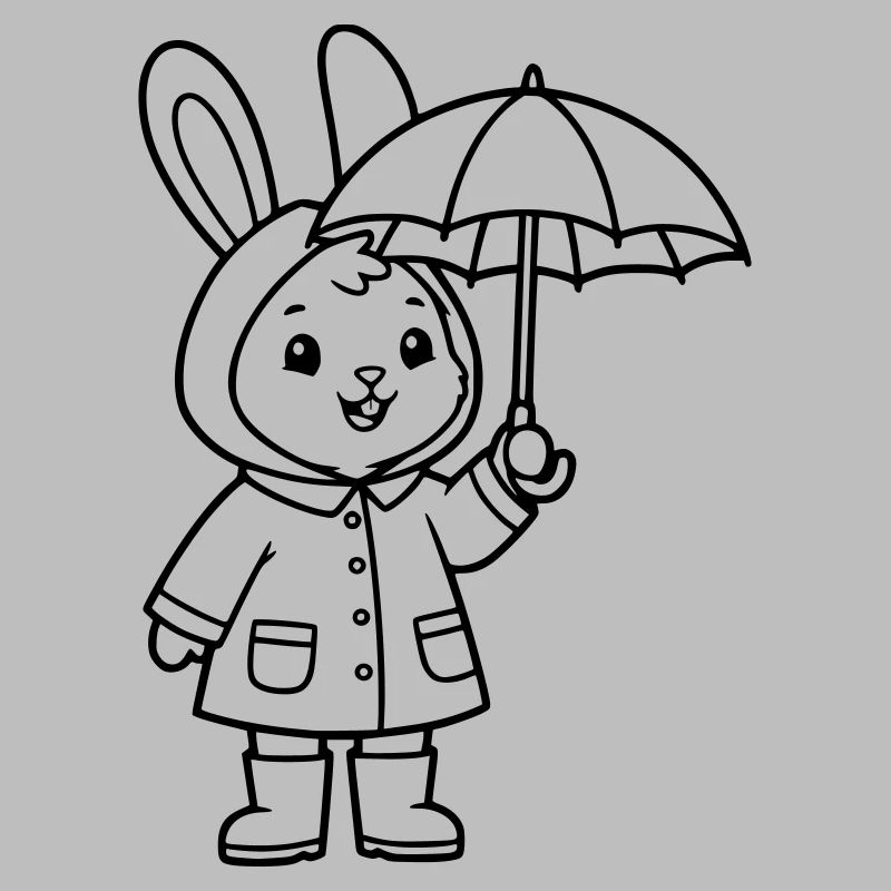 Cute Bunny Raincoat Umbrella Vector