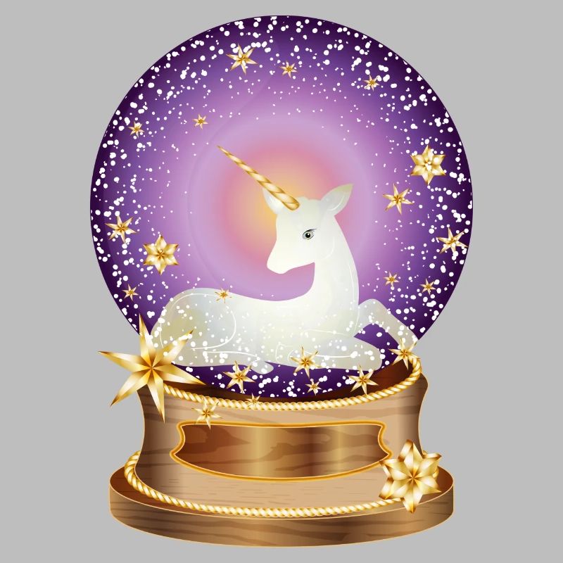 Boule à neige violette avec licorne imaginative