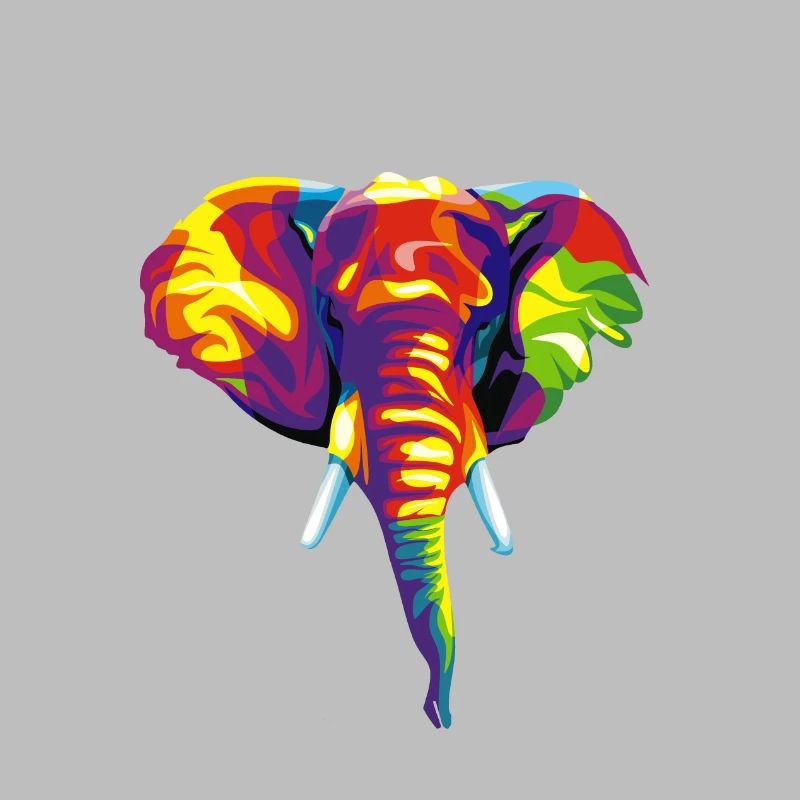 Elefant mit buntem abstraktem Motiv.