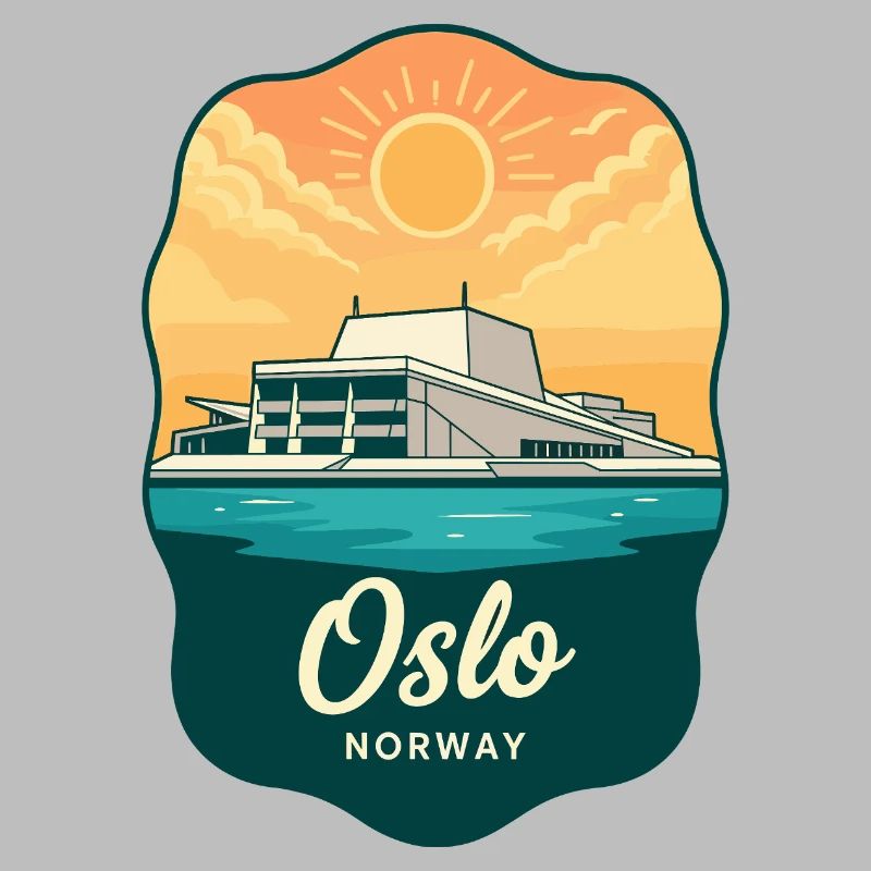 Oslo Opera House Retro Sunset Badge