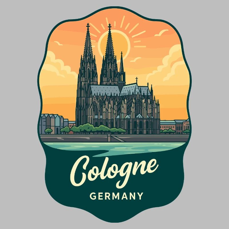 Cologne Cathedral Retro Sunset Badge