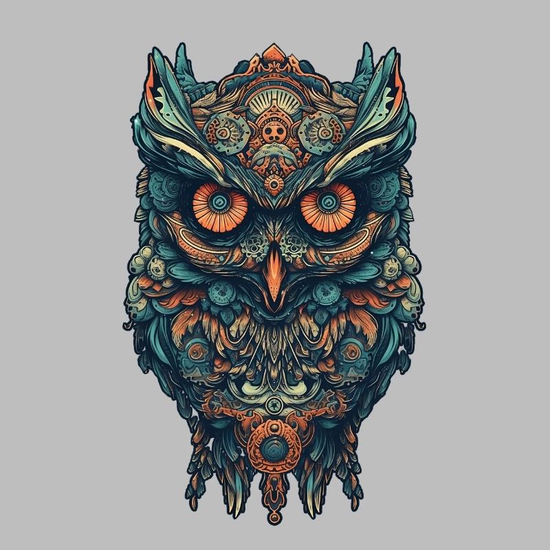 Mythical boho owl with surreal patterns