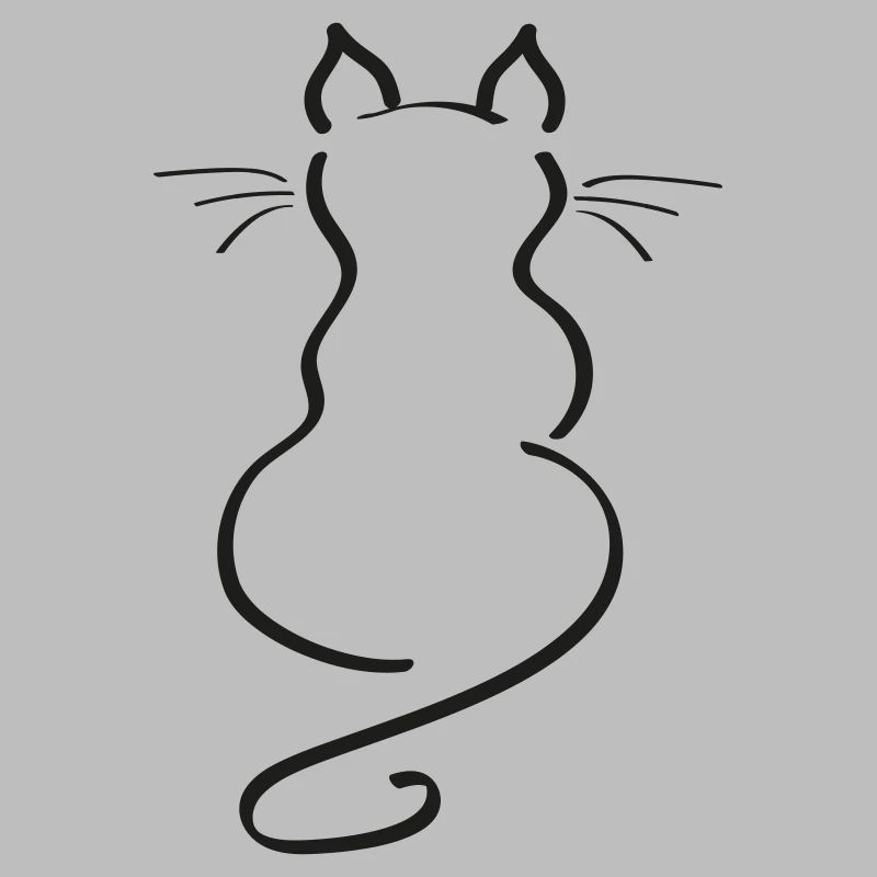 Cat Minimalist Line Back Plain Thick