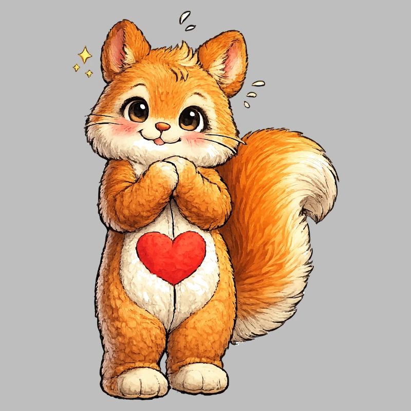 Schüchternes Eichhörnchen mit rotem Herz