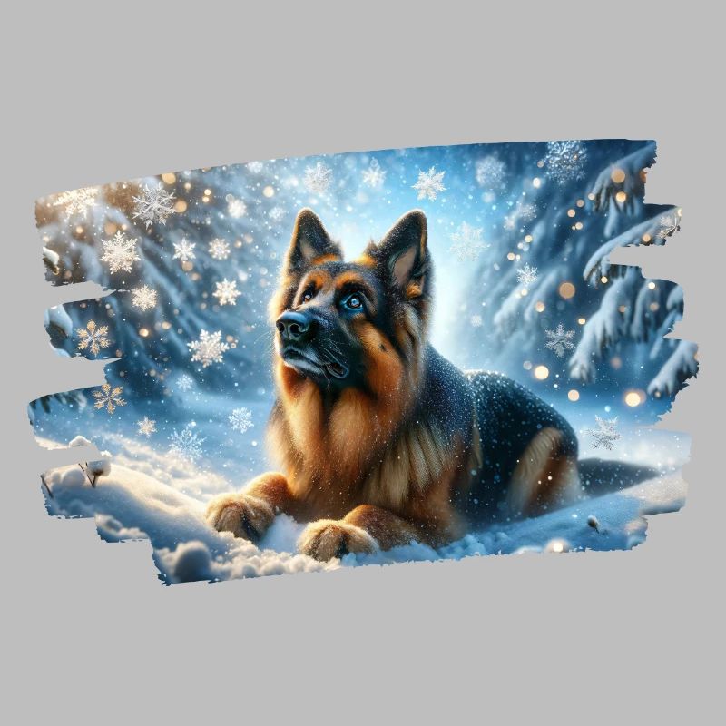 Deutscher Schäferhund in einer magischen Winterlandschaft
