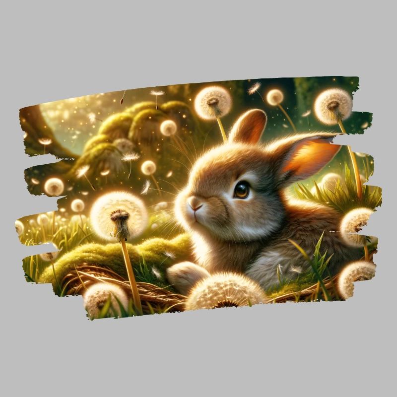 Spring dream with rabbit among dandelions