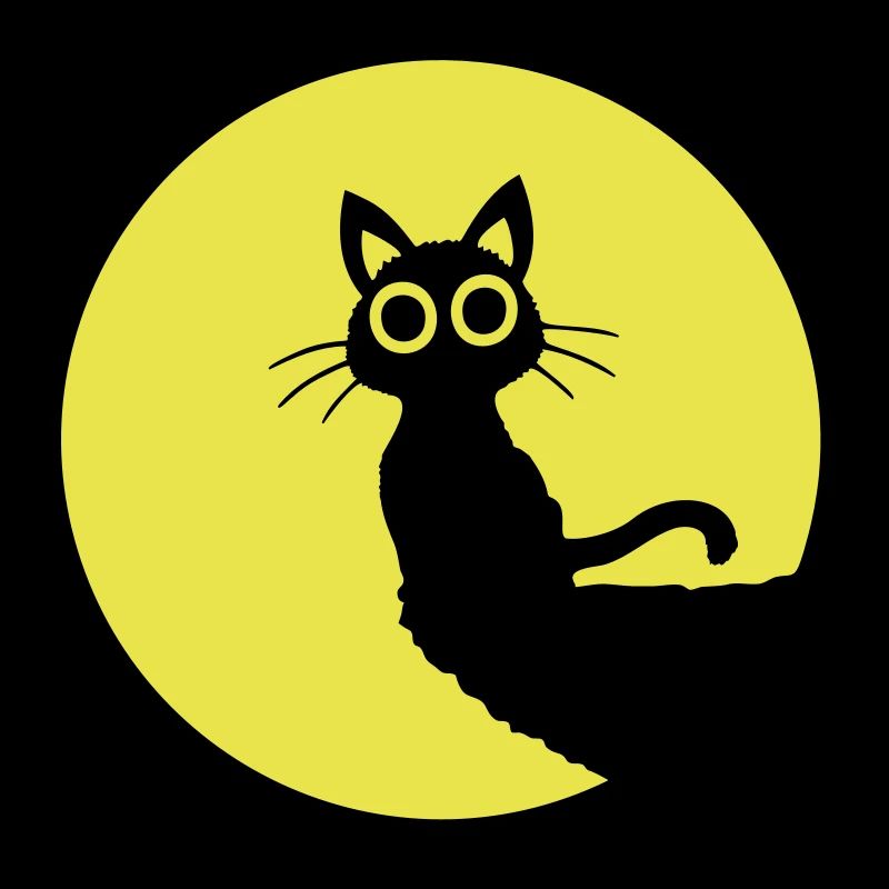 Cat Cute Moon Round Cliff Mountain Night Big Eyes