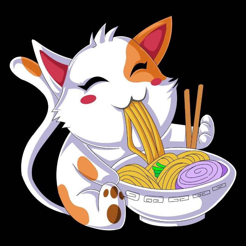 Ramen mangeant des chats
