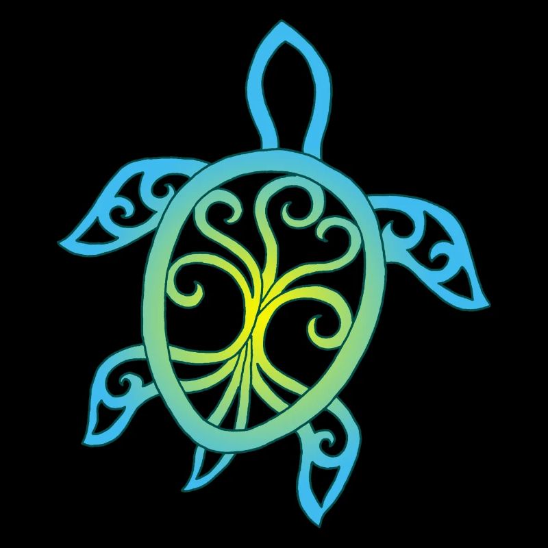 Blue and yellow sea turtle symbol