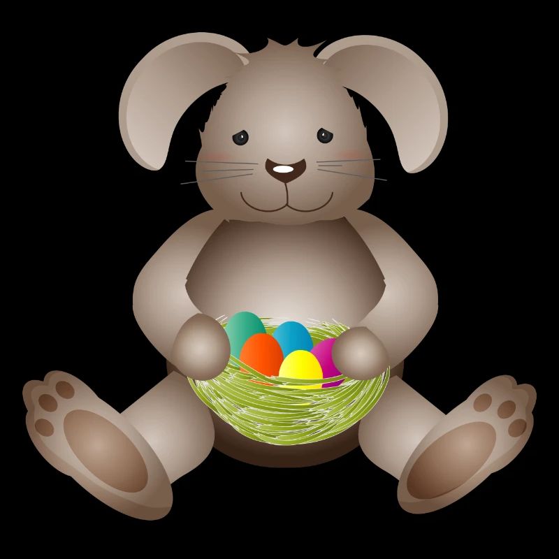 petit lapin de Pâques avec un nid de Pâques plein d’œufs de Pâques