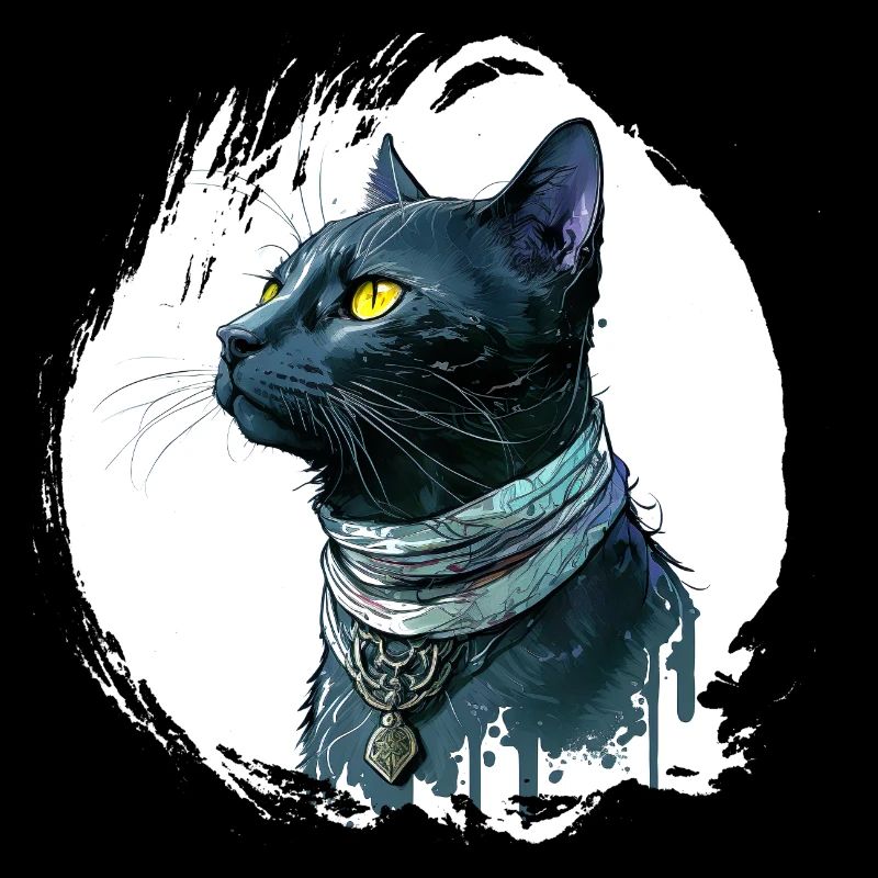 Chat noir avec éclaboussure