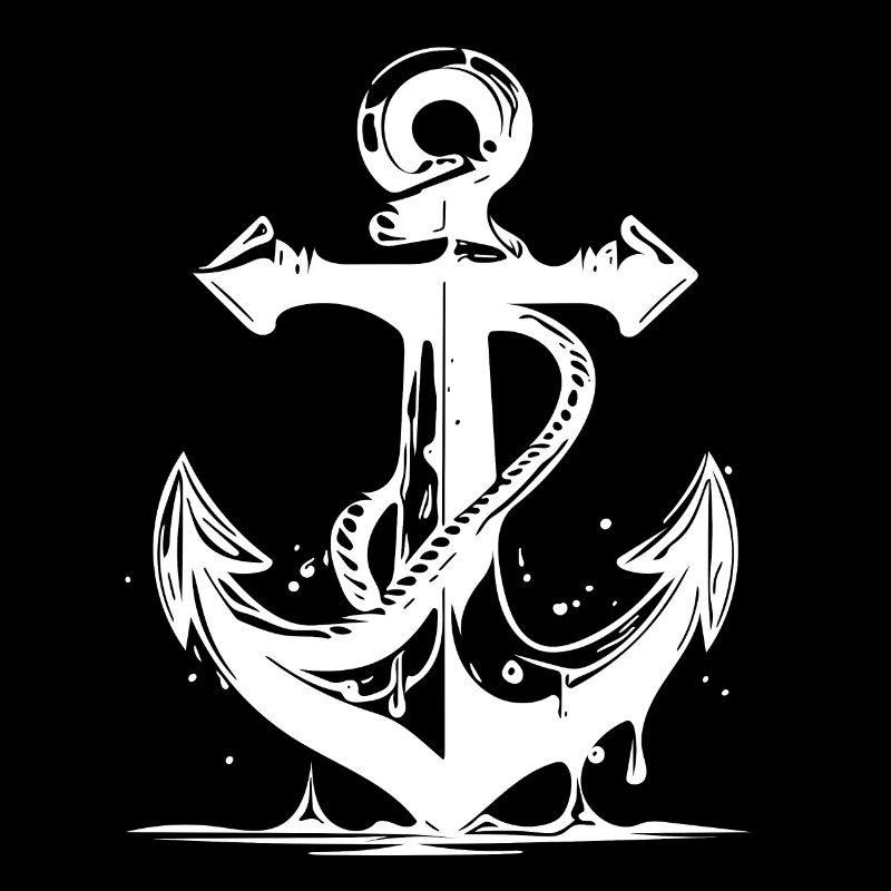 Vintage old wet anchor with rope