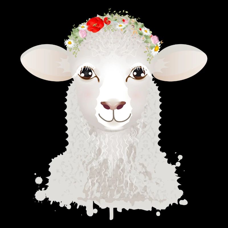 A cute sheep with spring wreath