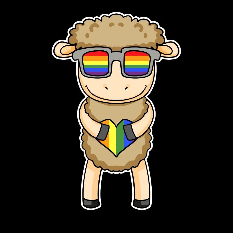 Regenbogen - Schaf mit Brille und Herz