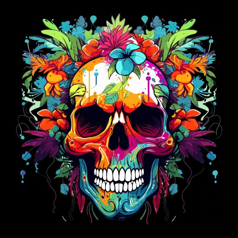 Crâne de tête de fleur colorée