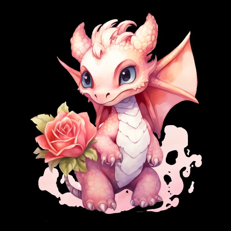 Dragon mignon aux couleurs pastel avec rose