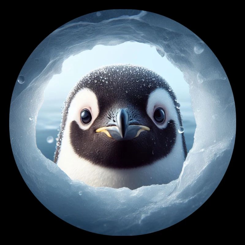 Pingouin regardant à travers un trou de neige
